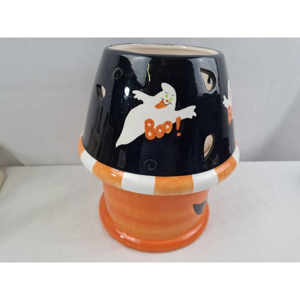 Ceramic Jack O Lantern Pumpkin Candle Holder With Shade Decor Halloween Luminary - Picture 5 of 11